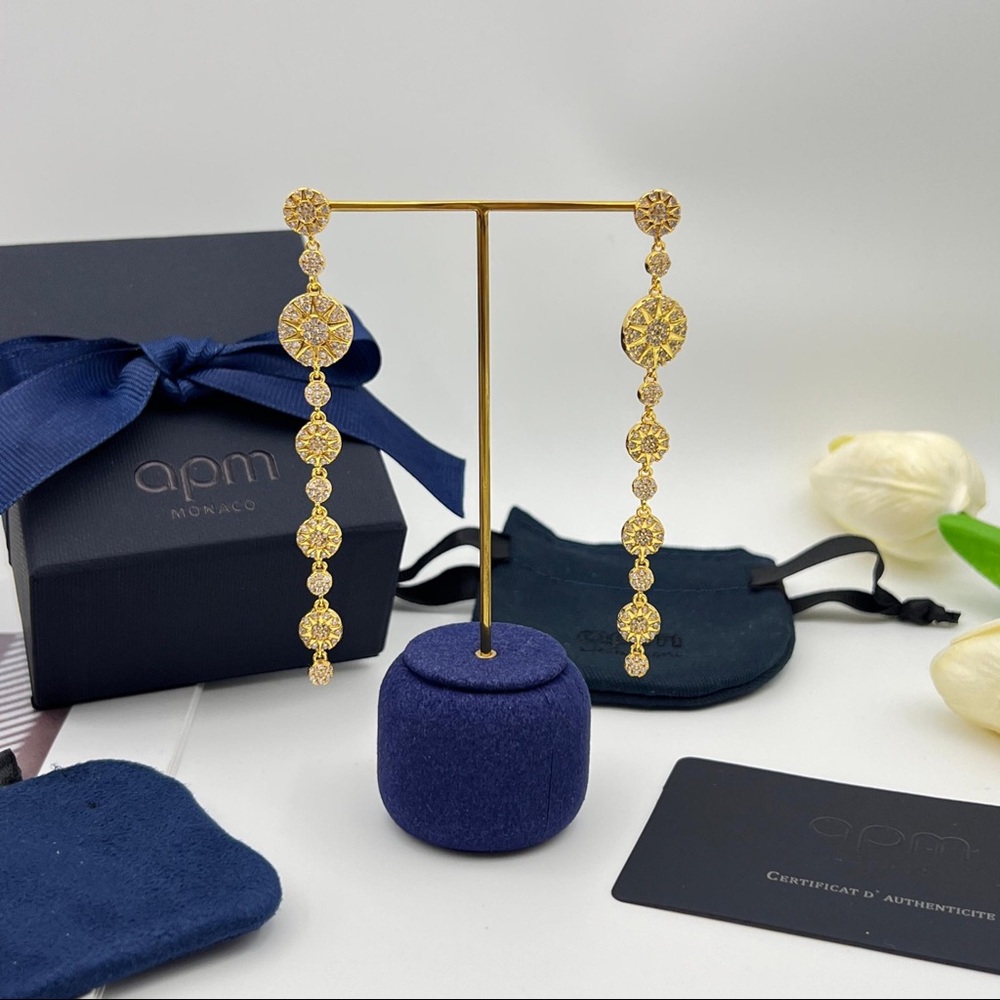 APM Monaco Long Diamond Disc Earrings - Gold